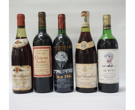 SELECTION OF FIVE BOTTLES OF RED WINEcomprising: one ANTONIN GUYON GEVREY-CHAMBERTIN 1978.  750ml.  No strength statement.  L
