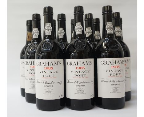 GRAHAM'S 1985 VINTAGE PORT A case of 12 bottles of Grahams 1985 Vintage Port.  75cl.  No strength statements.  All with excel