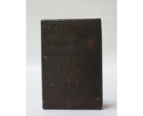 BUCHANAN'S "BLACK & WHITE" SCOTCH WHISKY PRINTING PLATEAn engraved printing plate for flyers/ adverts depicting a famous imag