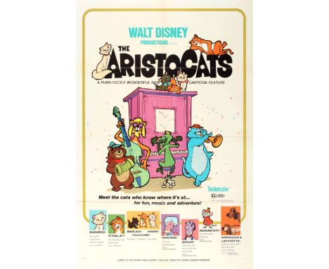 Original vintage movie poster for the classic children's Walt Disney animation film The Aristocats "A purr-fectly wonderful n