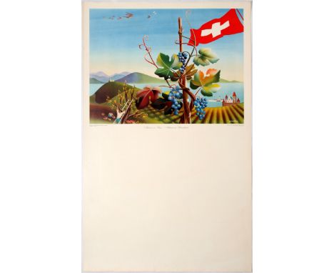Original vintage advertising poster Autumn in Switzerland. Good condition, small tears and creases on margins. Printed by the