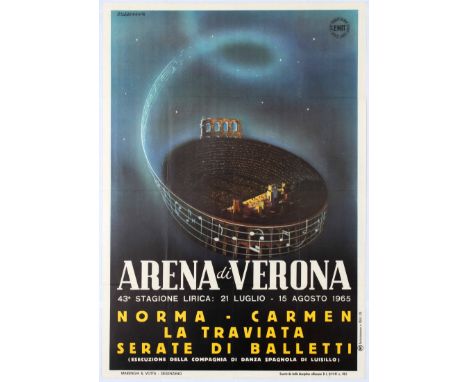 Travel Advertising Original Vintage Poster – Arena di Verona – Norma, Carmen, La Traviatta, Serate di Balletti – 1965 Country