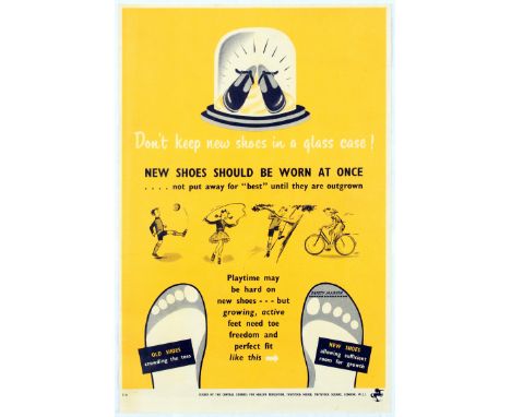 Propaganda original vintage poster – Don't Keep New Shoes in a Glass Case! New Shoes Should Be Worn at Once.  Central Council