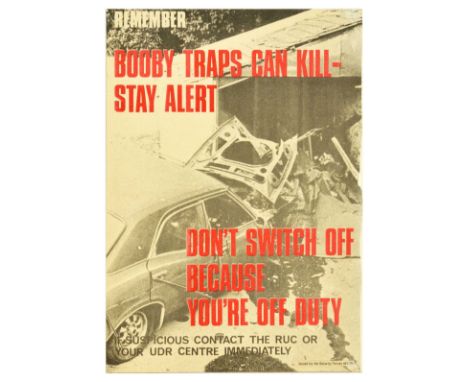 Original vintage public safety poster Remember booby traps can kill stay alert - Don't switch off because you're off duty - I