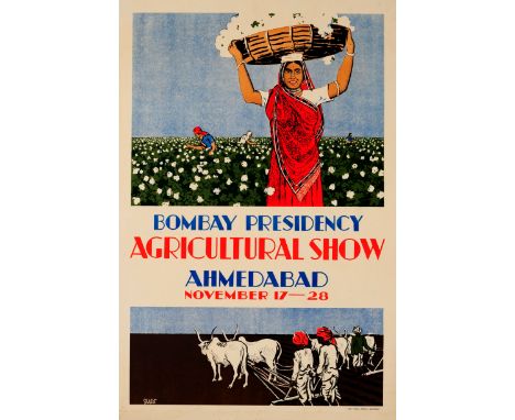 Original vintage advertising poster for the Bombay Presidency Agricultural Show in Ahmedabad 17-28 November. The Bombay Presi