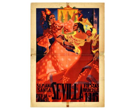Original vintage travel poster advertising the Holy week of April Spring Festival /  Semana Santa y feria de Abril - Artwork 