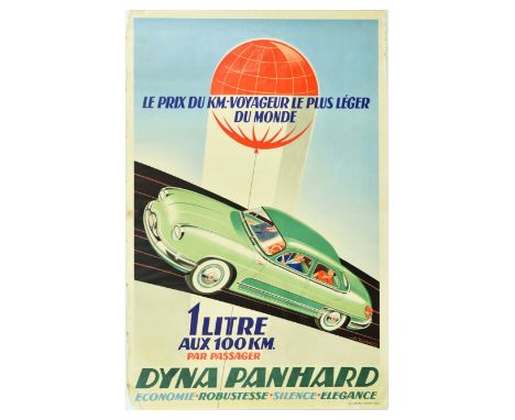Original vintage advertising poster for Dyna Panhard - a lightweight motor car that was produced in the 1950s in France, the 