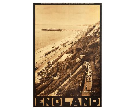 Original vintage travel advertising poster for Bournemouth on the South Coast of England featuring a photograph by Dixon Scot