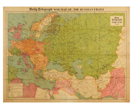 Original vintage World War Two poster Daily Telegraph War Map of the Russian Front, marking United Kingdom and British Empire