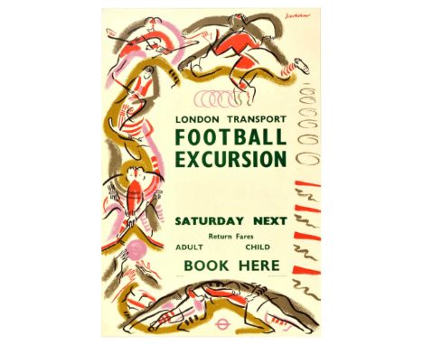 Original vintage travel poster London Transport Football Excursion, featuring a dynamic illustration by Percy Drake Brookshaw