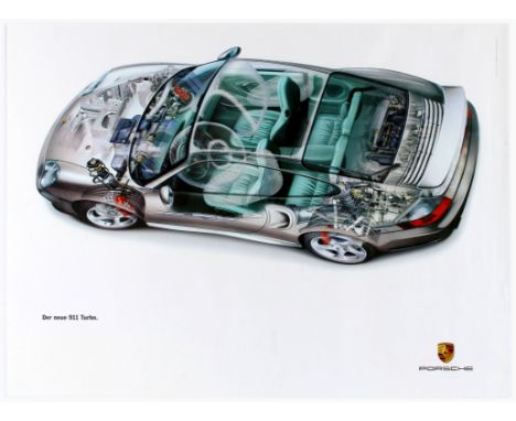 Original vintage dealer showroom advertising poster for&nbsp;Porsche Der Neue 911 Turbo featuring an illustration of the car 