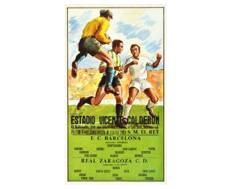 Original vintage sport poster for FC Barcelona versus Real Zaragoza CD football game Partido Final Campeonato de Espana Copa 