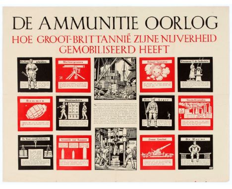 Original vintage First World War Dutch propaganda poster - The Ammunition War - How Great Britain has mobilized its Industry.