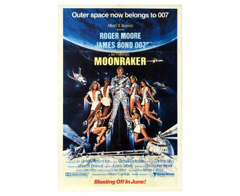 Original vintage cinema poster for the 007 James Bond movie, Moonraker, starring Roger Moore, Lois Chiles (Holly Goodhead), M