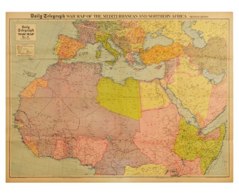 Original vintage World War Two poster Daily Telegraph War Map of the Mediterranean and Northern Africa, with British Possessi