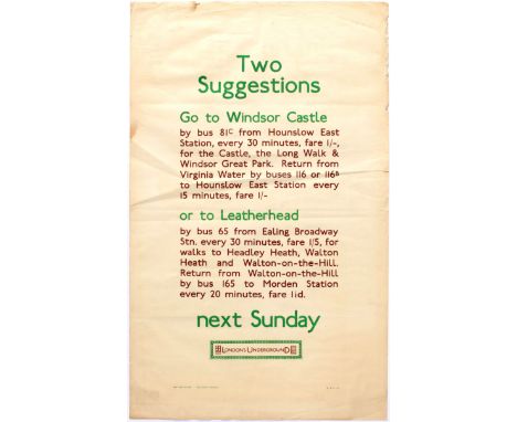 Rare original vintage London Transport advertising poster London Underground Two Suggestions - Go to Windsor Castle - or to L