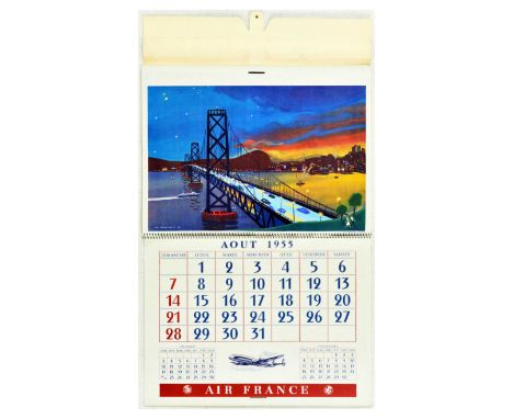 Original vintage promotional calendar issued in 1954 for the year 1955 by Air France - Artwork by Luc Marie Bayle (1914-2000)
