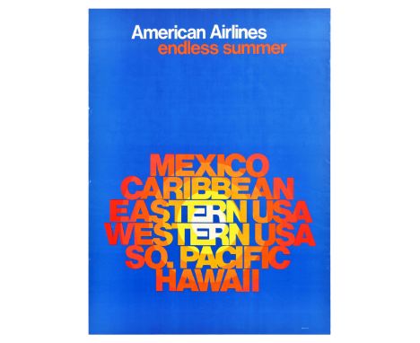 Original vintage travel poster American Airlines - Endless Summer. Mexico, Caribbean, Eastern USA, Western USA, SO. Pacific, 