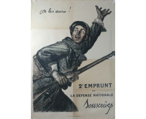 Original vintage famous French war loan poster from WWI: "On les Aura! 2e Emprunt de la Defense Nationale Souscrivez" (We'll 