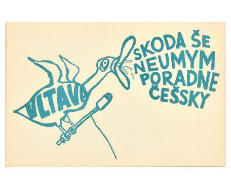 Original vintage resistance propaganda poster issued during the Soviet occupation of Czechoslovakia in 1968.  This poster moc