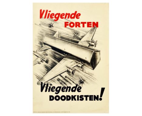 Original vintage Dutch WW2 propaganda poster, produced in Nazi occupied Holland to instil the idea that American bombers were