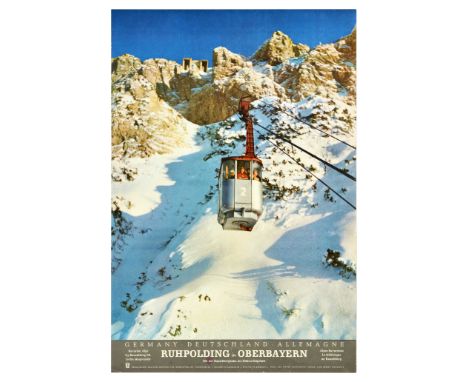 Original vintage travel poster for Germany - Deutschland - Allemagne Ruhpolding in Oberbayern Bavarian Alps featuring a photo