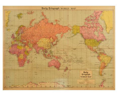 Original vintage poster Daily Telegraph World Map. Specially drawn for the Daily Telegraph by Geographia. Published by Hutchi