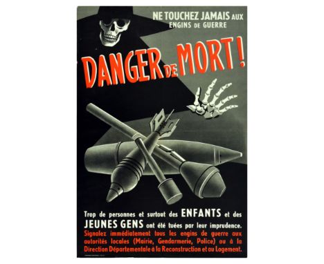 Original vintage World War Two propaganda poster warning about the dangers of touching unexploded bombs and other instruments