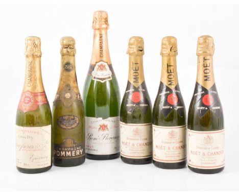 Five assorted half-bottles of Champagne, old bottlings:Pommery Brut, 1962 vintageMoët &amp; Chandon Première Cuvée, NV (x3)Ro