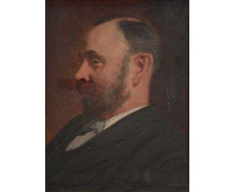 Charles Ernest Butler, Portrait of JAE Mulliner of Wandsworth, signed, oil on board, 30 x 23cm; and two small landscapes by t