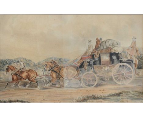 After John Maggs,pair of coaching scenes,watercolours,41x66.5cm,framed and glazed.Qty: 2Condition report:One very dark and th