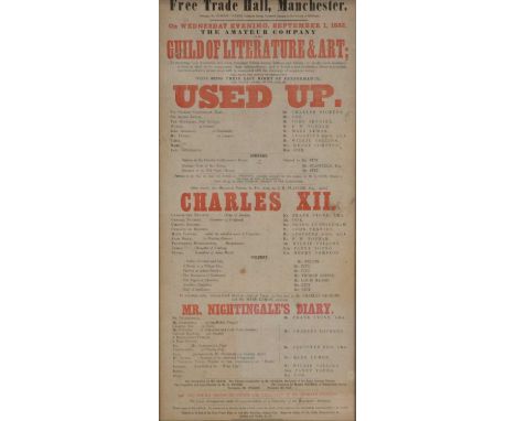 Charles Dickens interest - A mid-19th century playbill inscribed 'Free Trade Hall, Manchester ... On Wednesday Evening, Septe