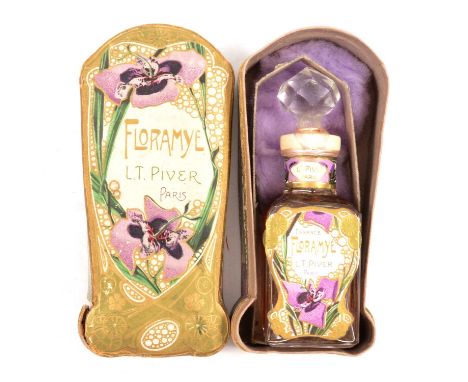 Early 20th century perfume bottle - Floramye, by L.T Piver, Paris - the moulded clear glass bottle with Art Nouveau design la