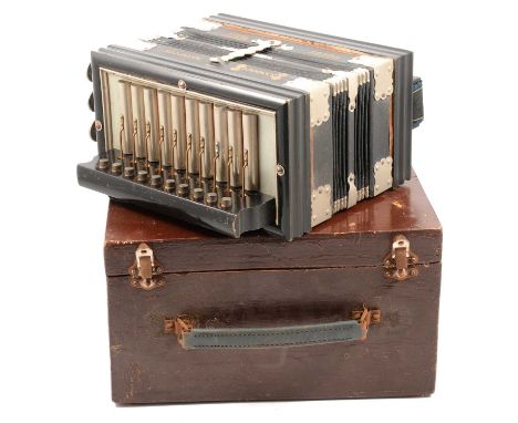 A Ramboch Accordion and a vintage folding metal music stand in original case.
