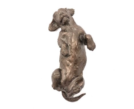 Mary Beattie Scott - model of a wire haired dachshund, laying on his back, 20cm, with information leaflet from The Wykeham Ga