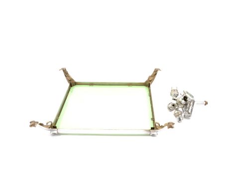 Art Deco ceiling light, green and opaque glass panels, square, 46x46cm.