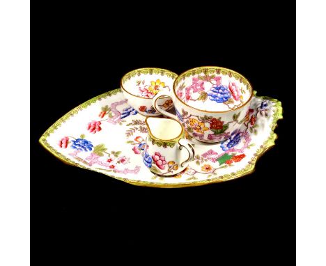 Hammersley fine bone china tea for one or Tennis Cup, comprising navette shaped saucer, tea cup, sugar bowl and small milk ju