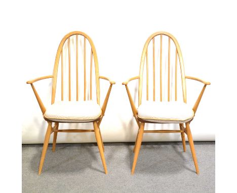 Pair of Ercol elm and beech high-back elbow chairs, and a pair of Habitat cantilever chairs with cane panels (a.f.).Qty: 4