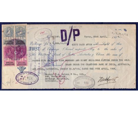 Banknotes/Cheques/Foreign  Burma - Chartered Bank of India, Rangloon, Excnahge 40R stamps; Chartered Bank of India, Australia