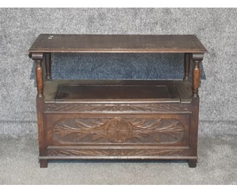 Carved Mahogany mid century monks bench