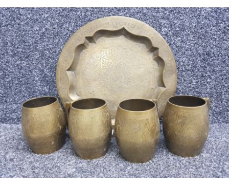 Vintage brass wall plaque &amp; 4 brass cups