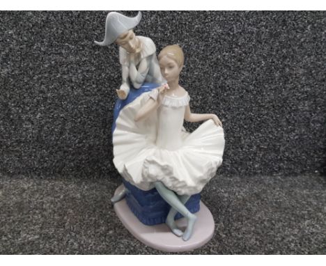 Large Nao by Lladro sitting Ballerina &amp; Harlequin boy figure, height 30cm