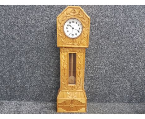 Minature matchstick grandfather clock, entire case made mainly from matchsticks, with splendex movement, height 56cm