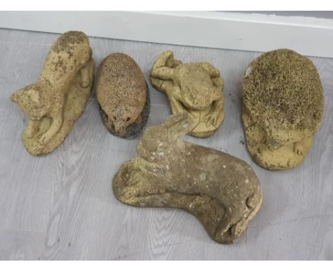 5 garden a animal ornaments including rabbit, frog, hedgehog &amp; cat