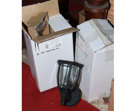 Two Hambro outdoor wall light fittings in Diecast alluminium painted black by Dar Lighting Limited.