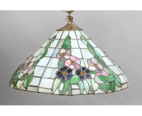 A large Tiffany style floral effect hanging ceiling light.
