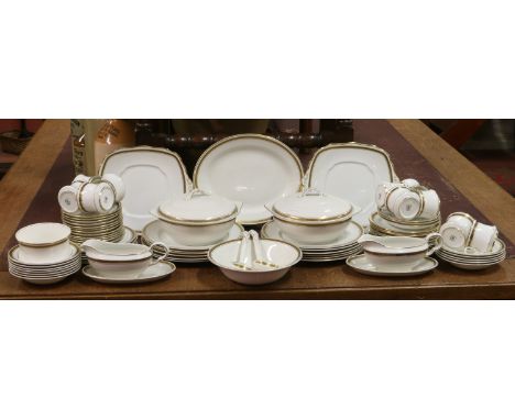A Royal Albert and Maddock dinner/tea service with gilt and black Greek key design, approximately 79 pieces.