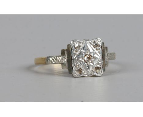 An 18ct gold and platinum Art Deco diamond set ring size L, 2.34 grams.