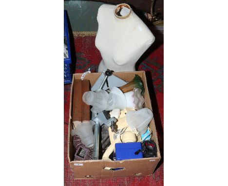 A box of miscellaneous to include display mannequin, vintage telephone, mining books, photography etc.