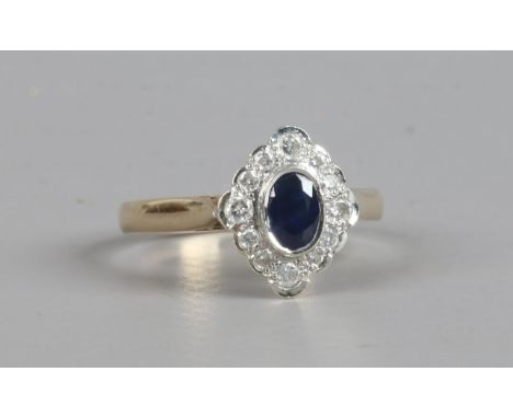 A 9ct gold Art Deco style ring set with sapphire and diamonds, size O.